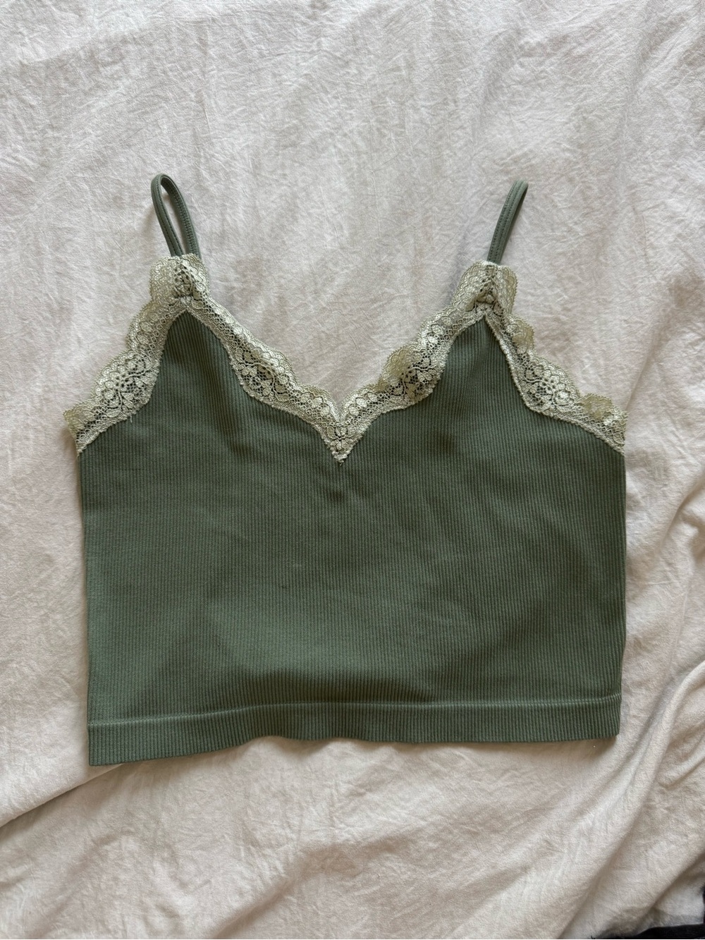 wild fable Olive Green Lace-Trim Ribbed Camisole
